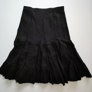 Jacob Black Tiered Circle / A-Line / Full Midi Skirt Linen Rayon Vintage